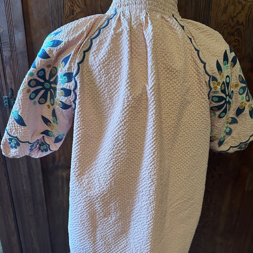 THML Blush Pink Embroidered Tunic with Navy & Teal Accents - Picture 6 of 6